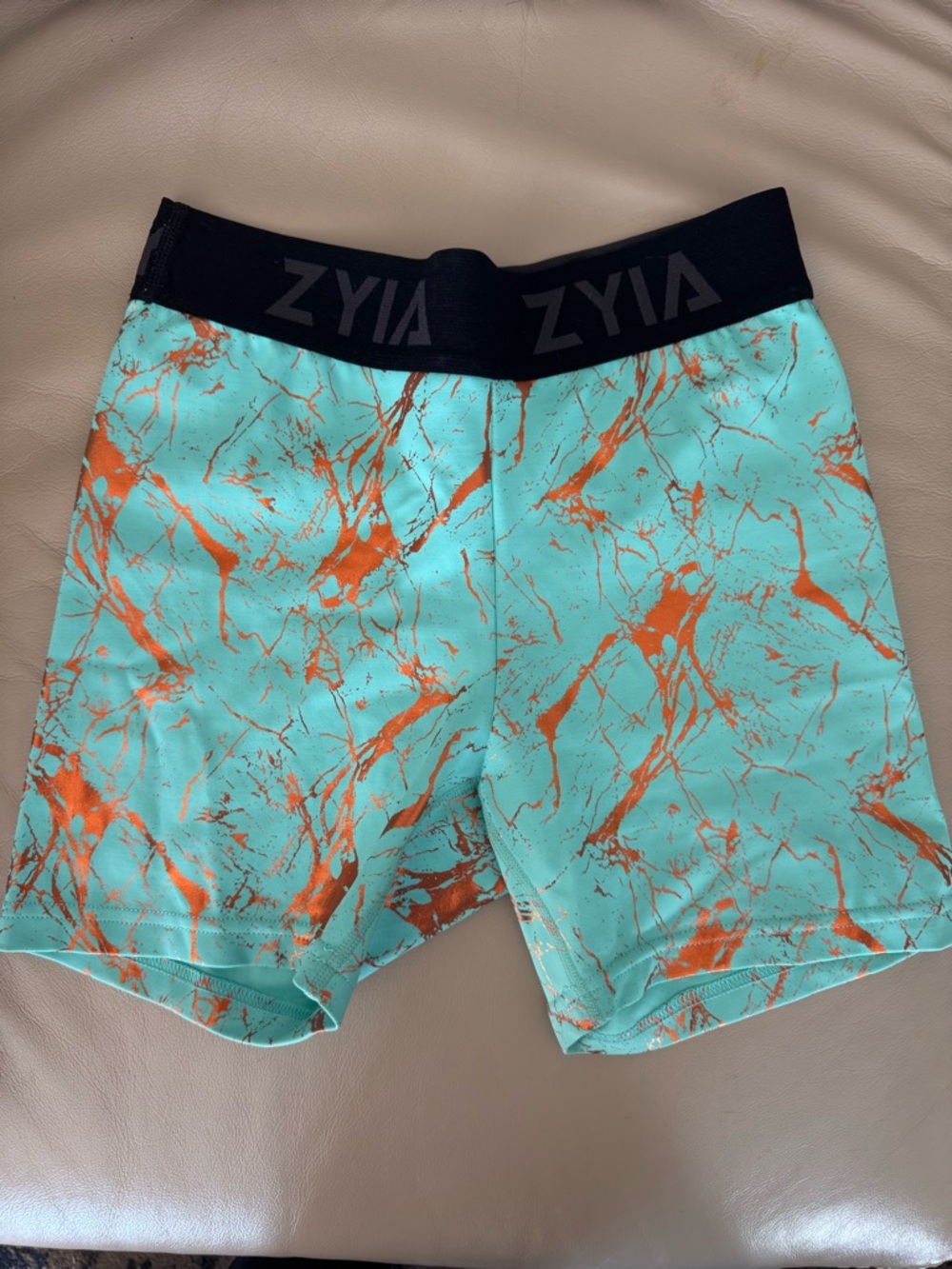 Zyia Aqua & Gold Marble Active Shorts
